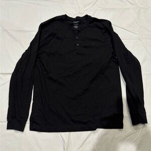 New American Eagle Medium Black Long Sleeve Henley Shirt
